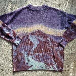 Desigual Mountain Sunrise Purple and Cream Knit Art Sweater